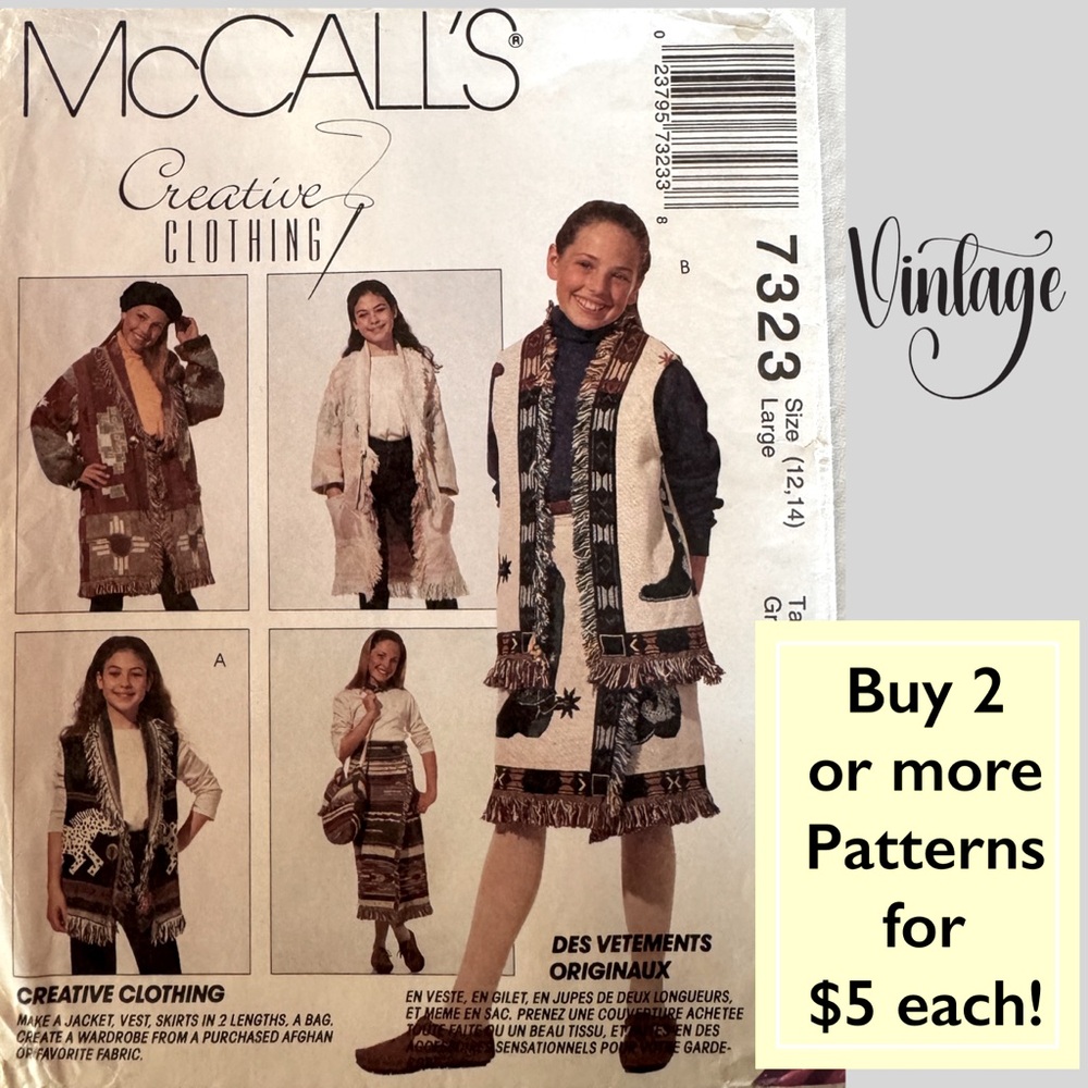 McCall's 7323 Jacket, Vest, Skirt, Bag Uncut Sewing Pattern (Large 12-14)